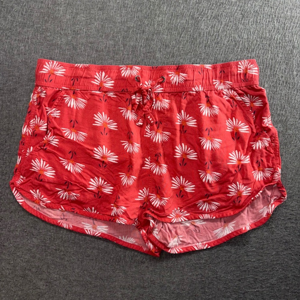 SO Red Floral Daisy Print Pull On Shorts Womens Large Elastic Waist Drawstring